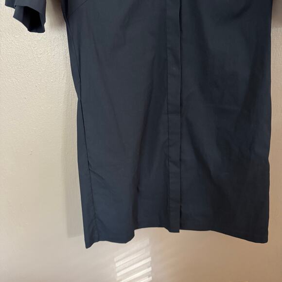 NWT PEARL LELA ROSE Navy Cotton Poplin Button Detail Sleeve Size XS mini dress - Picture 3 of 8